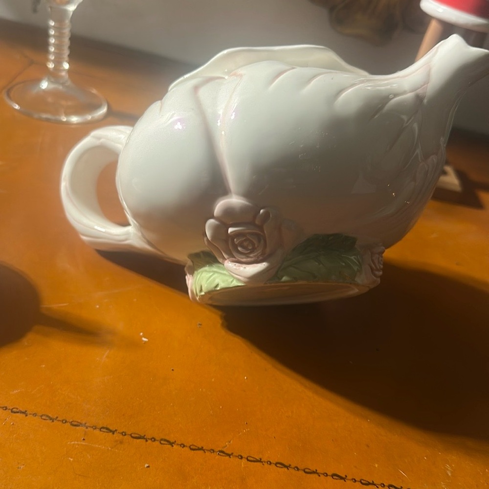 Elegant White Teapot with Rose Detail